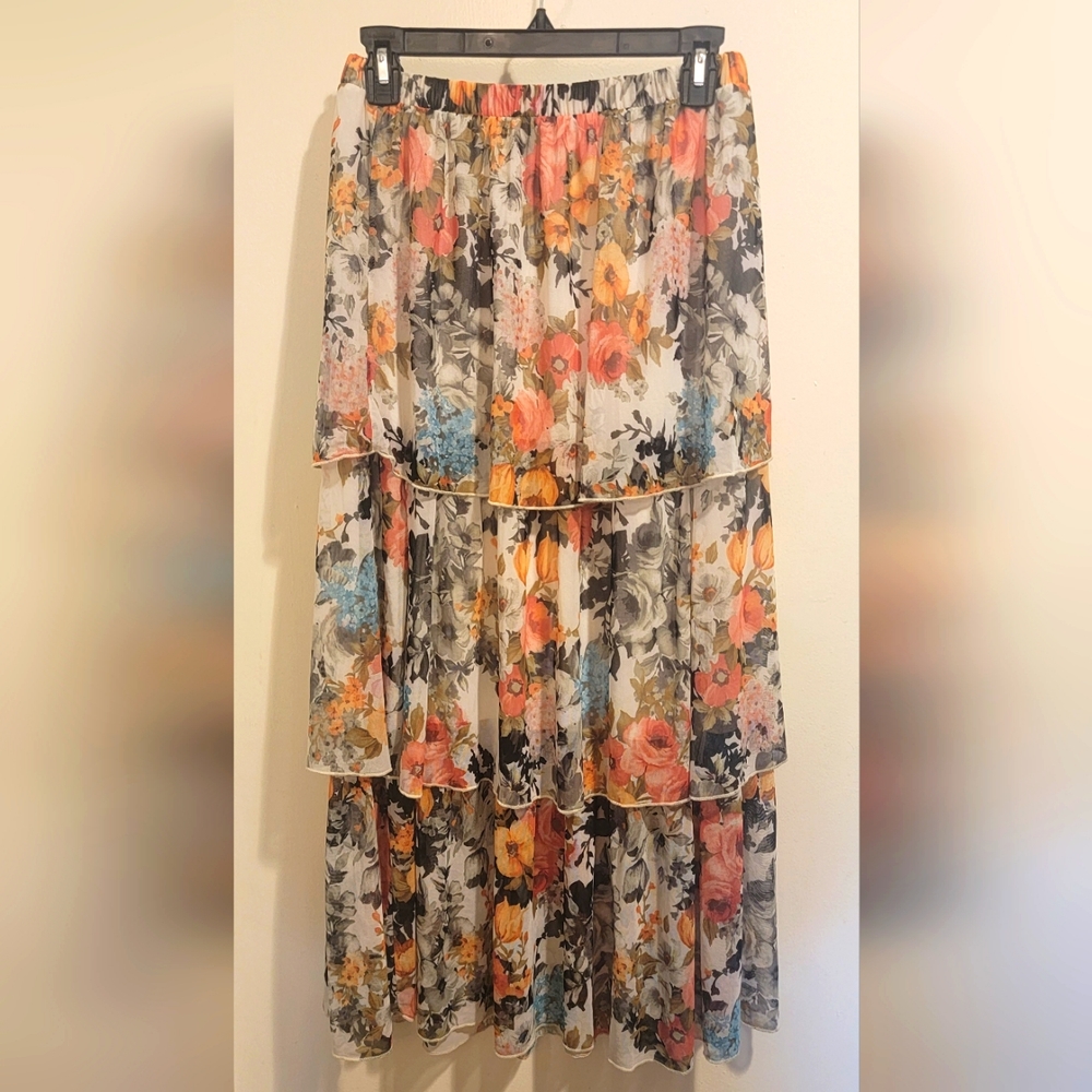 Tiered Floral Maxi Skirt